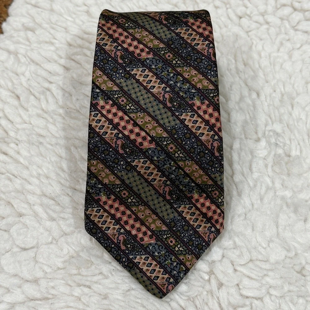 Vtg Yves Saint Laurent YSL Geometric Print Necktie Tie Multicolor Wool Silk Blen